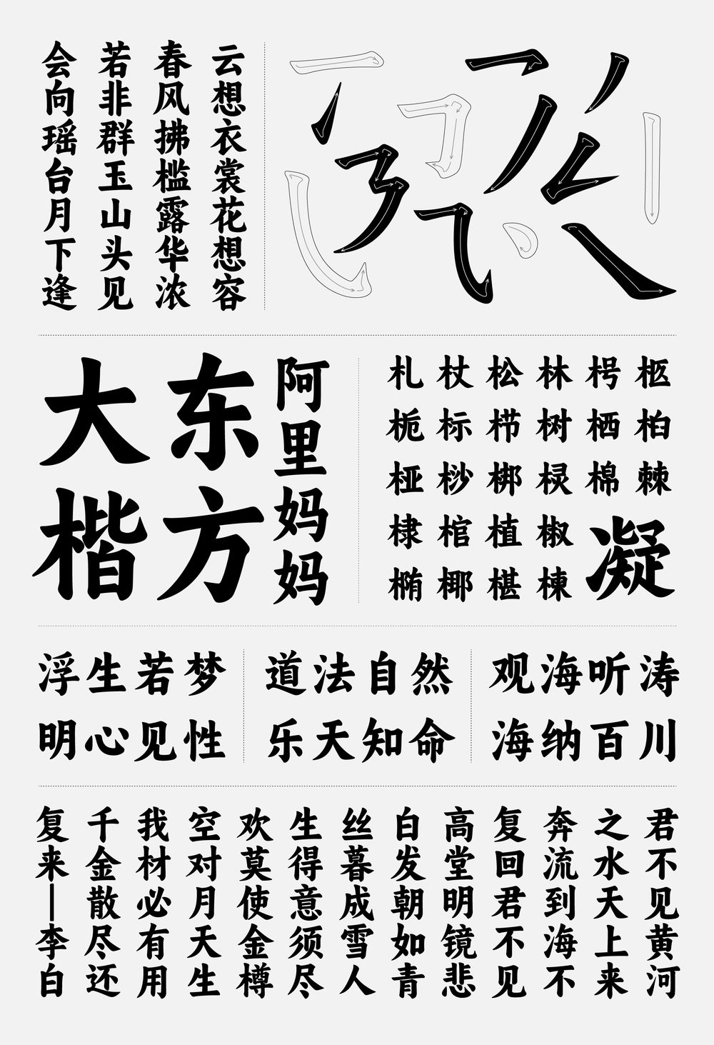 阿里妈妈东方大楷!一款现代传统结合的免费可商用楷体